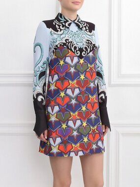Mary Katrantzou AW16 Multicolour Pinstripe & Star-Print Mini Dress